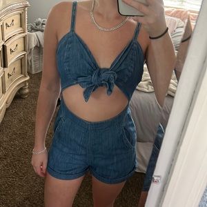 Forever 21 Denim Jean tie knot Romper